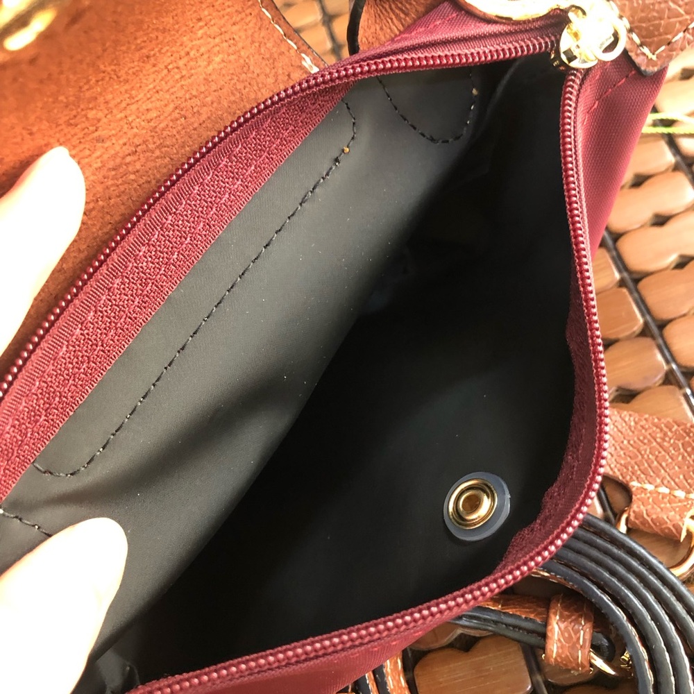 Longchamp Burgundy Crossbody with Brown Leather Flap and Gold Button - Picture 2 of 6
